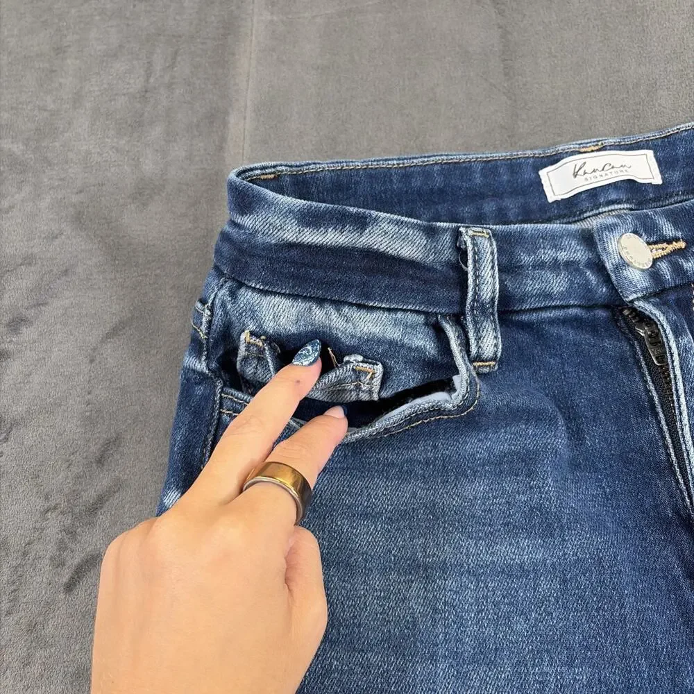 Kancan Kurvy Mid Rise Super Flare Frayed Hems Jeans Size 26×30 Bnfts Charity